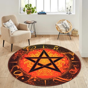 Pentagram Rug,Gothic Rug,Pentagram Triple Rug,Protection Symbol Rug,Devil&#39;s Trap Rug,Satanic Rug,Pentagram Patterned Rug,Satan Rug,Round Rug