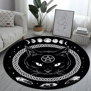 Pentagram Round Rug, Gothic Rug, Pentagram Triple Rug, Astrology Rug,Devil Star Rug, Satanic Rug,Pentagram Patterned Rug,Satan Rug,Round Rug