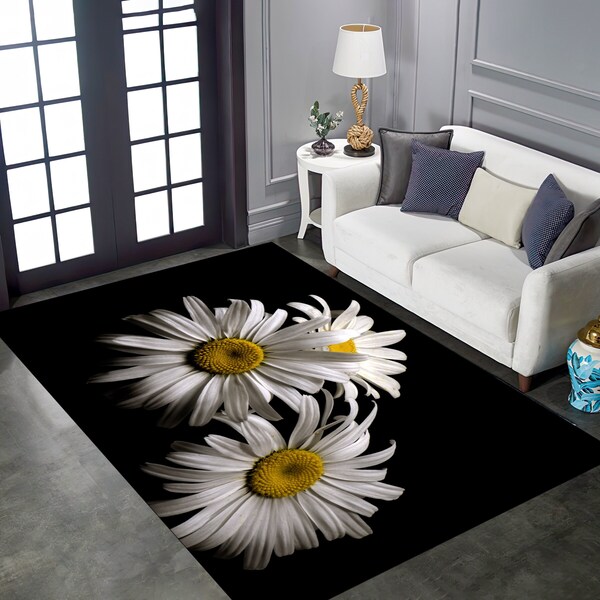 Daisy Rug, Daisy Patterned Rug, Flower Carpet, Living Room Rug, Home Decor Rug, Living Room Decor,Personalized Rug, Non Slip Rug, Custom Rug