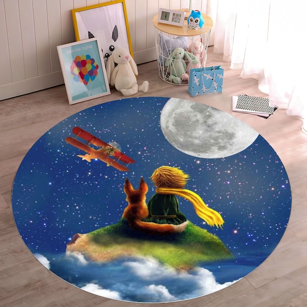 Little Prince Rug, Kids Room Rug, Gift Kids Rug, Gift Round Rug, Holiday Gift Rug, Popular Book Carpet, Nursery Rug, Home Decor,Non-Slip Rug