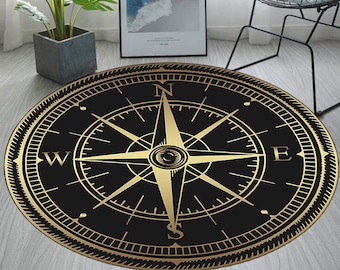 Compass Round Rug, Medallion Design, Area Rug