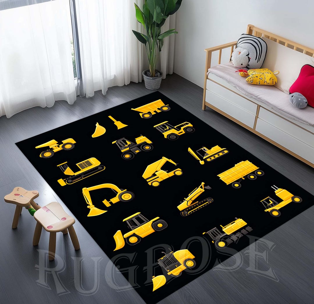 Work Machines Rug, Kids Room Rug, Construction Vehicles Rug ...