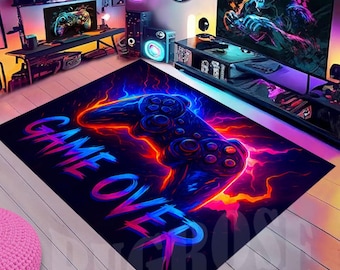 Neon Game Controller Rug, Gaming Room Decor