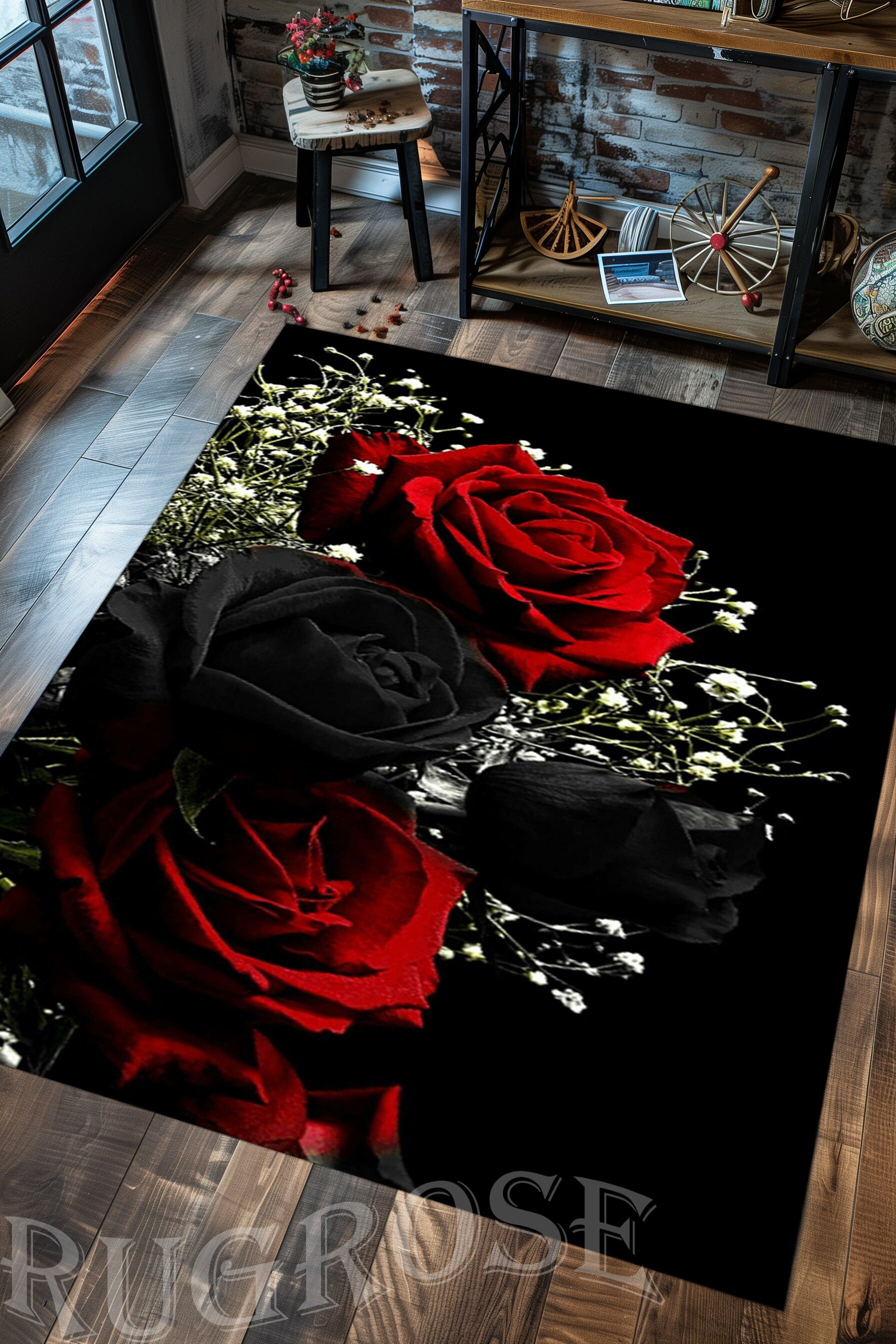 Red Rose Floral Rug, Modern Home Decor, Non-slip Cotton Base - Etsy