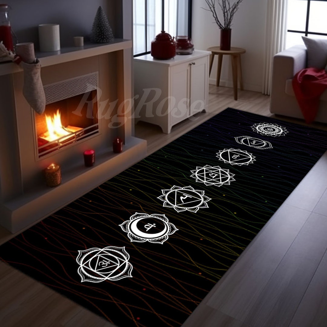 Yoga Round Rug Chakras Rug, 7 Chakras Runner Rug, Meditation Rug, Chakras Long Rug ...