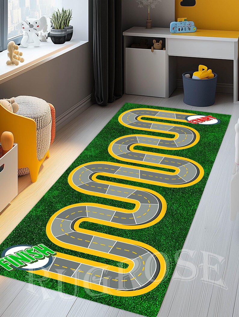 Race Track Runner Rug, Kids Road Play Mat, Non-slip Cotton Base - Etsy