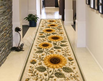 Sunflower Runner Rug, Non-Slip Cotton Base, Modern Home Decor