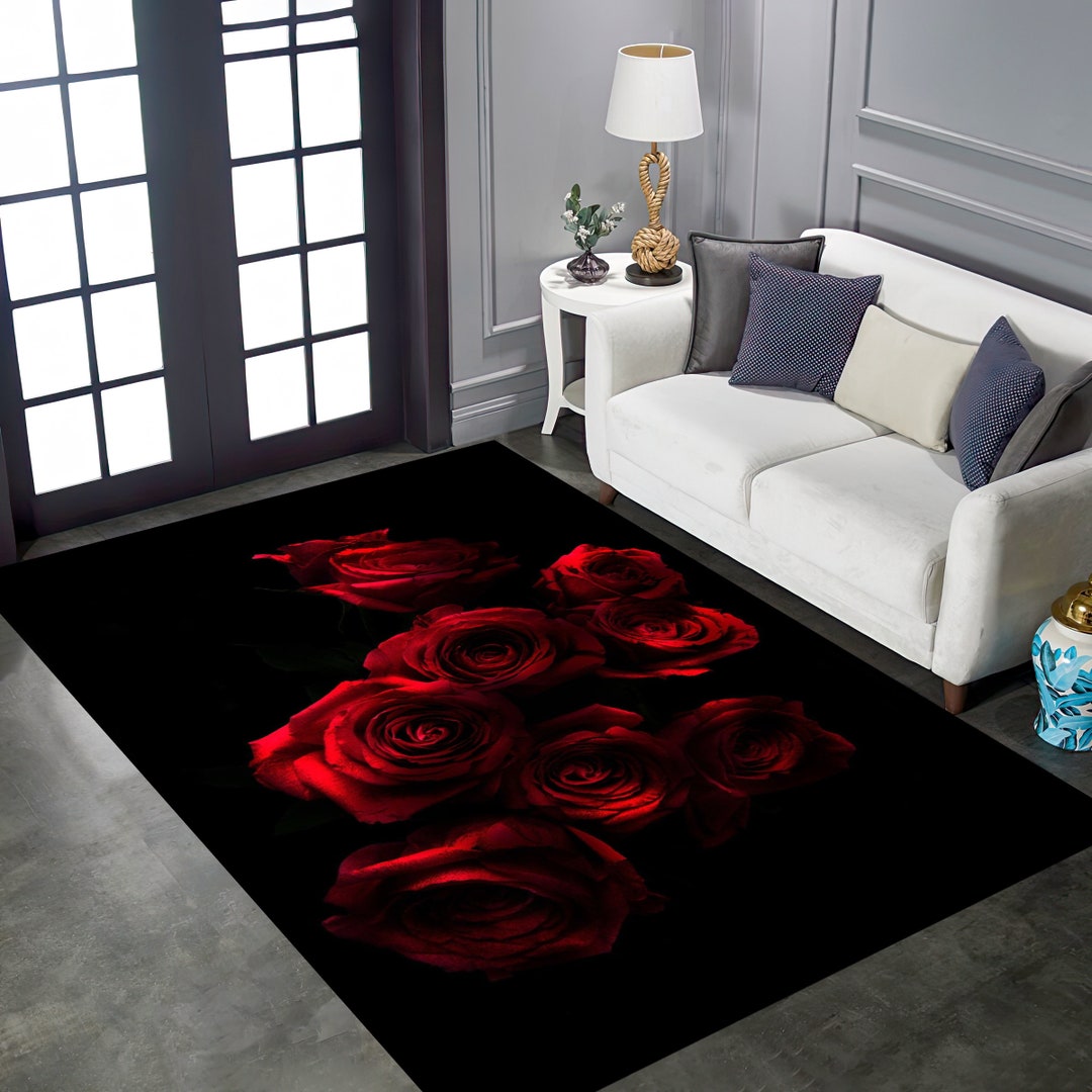 Red Roses Red Roses Rug Red Floral Rugs Red and Black Rose Etsy