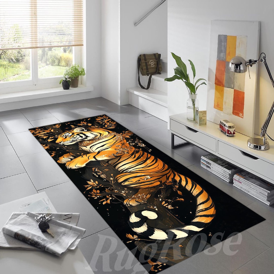 Tiger Runner Rug, Animal Themed Hallway Mat, Jaguar Leopard Art - Etsy
