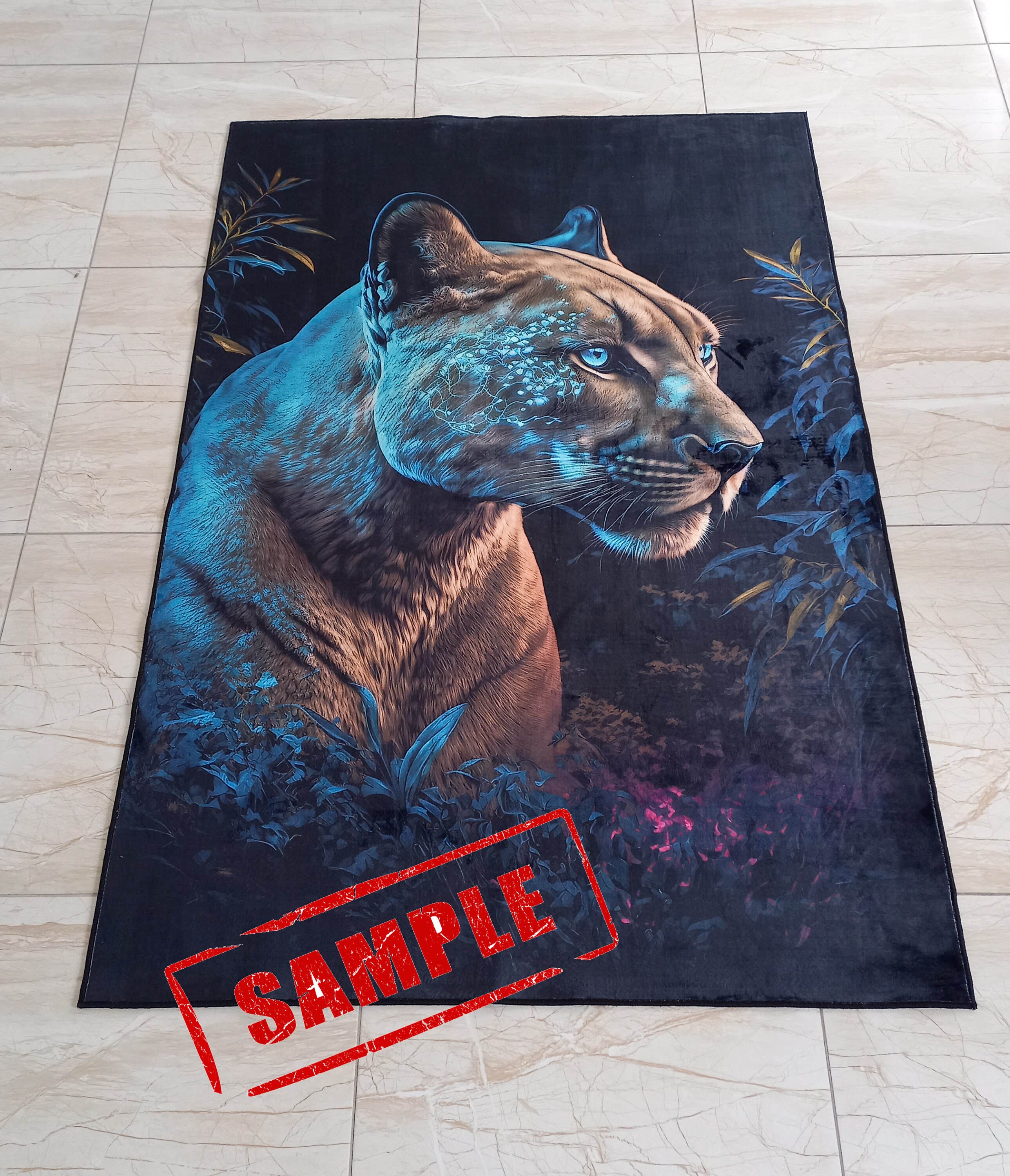 Neon Puma Rug, Modern Animal Art, Dark Jungle Decor - Etsy