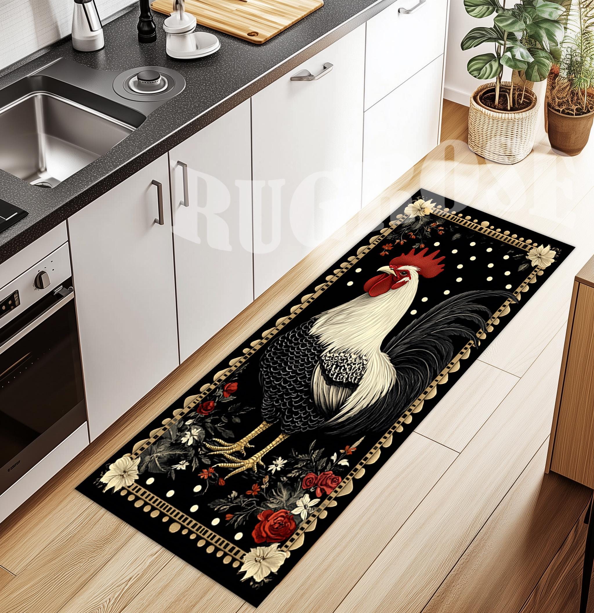 Rooster Kitchen Runner Rug, Non-slip Cotton Base - Etsy