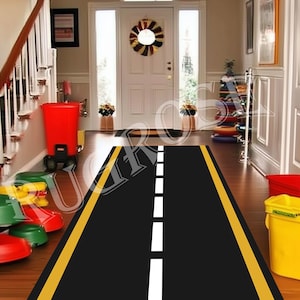 Road Pattern Runner Rug, Asphalt Design, Kids Game Room