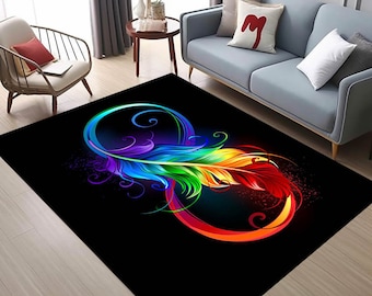 Arte de plumas, abanico de plumas, decoración de plumas, diseño de plumas, alfombra de plumas, alfombra de sala de estar, decoración del hogar, regalo para ella, alfombra abstracta, alfombra antideslizante