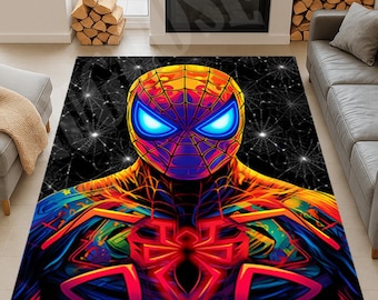 Neon Spiderman Rug, Kids Room, Non-Slip Cotton Base