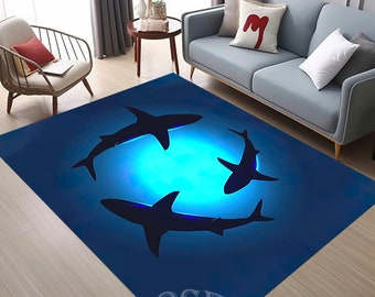 Shark Pattern Rug, Non-Slip Ocean Theme Modern Decor