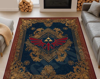 Zelda Area Rug, Traditional Gaming Decor, Non-Slip Cotton Base
