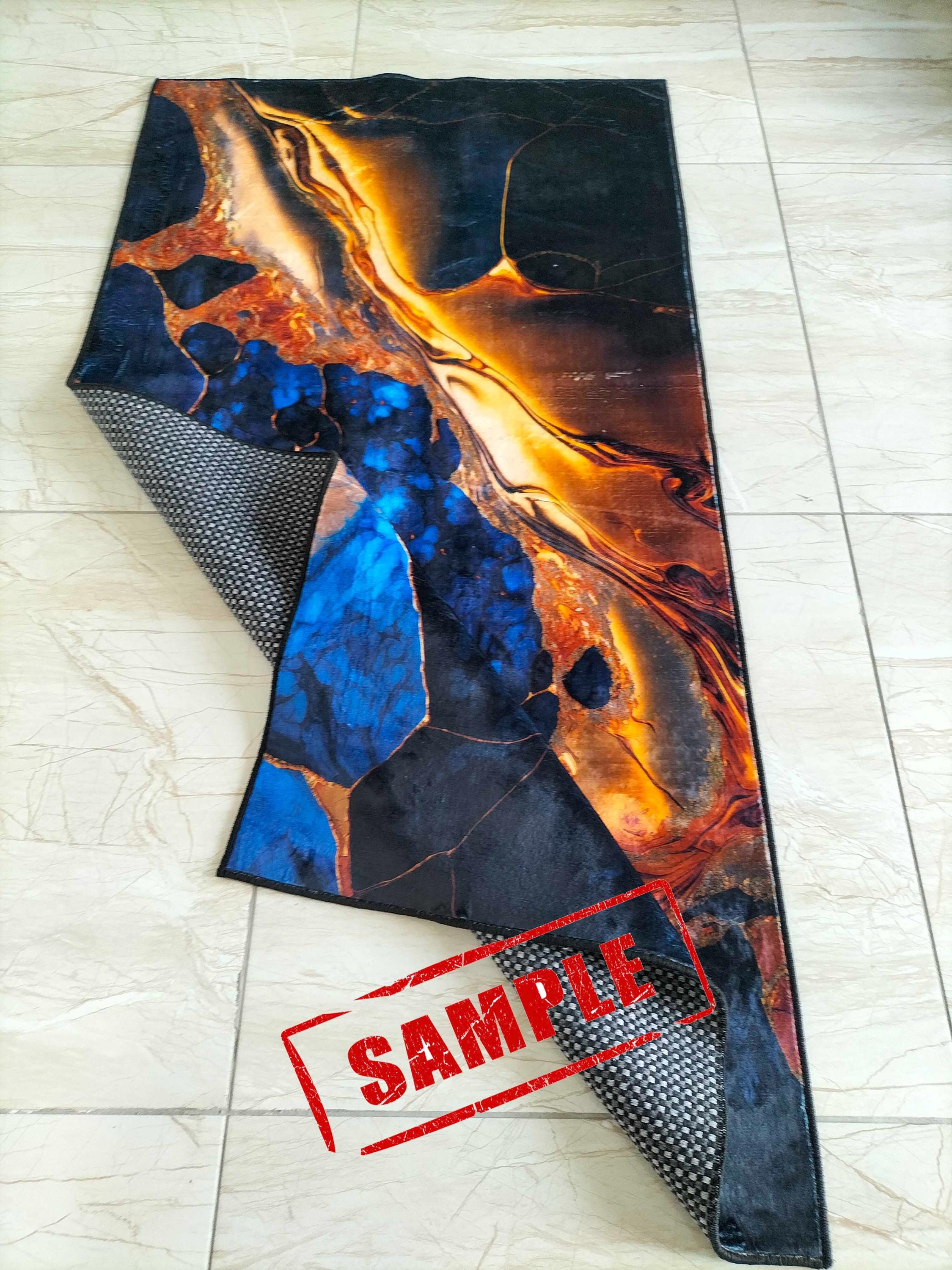 Blue Marble Rug Pattern Blue Gold Marble Rug, Stone Pattern, Non Slip Modern Area Rug - Etsy