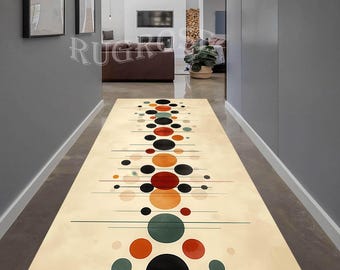 Mid Century Modern Runner Rug, Abstract Geometric Hallway Carpet