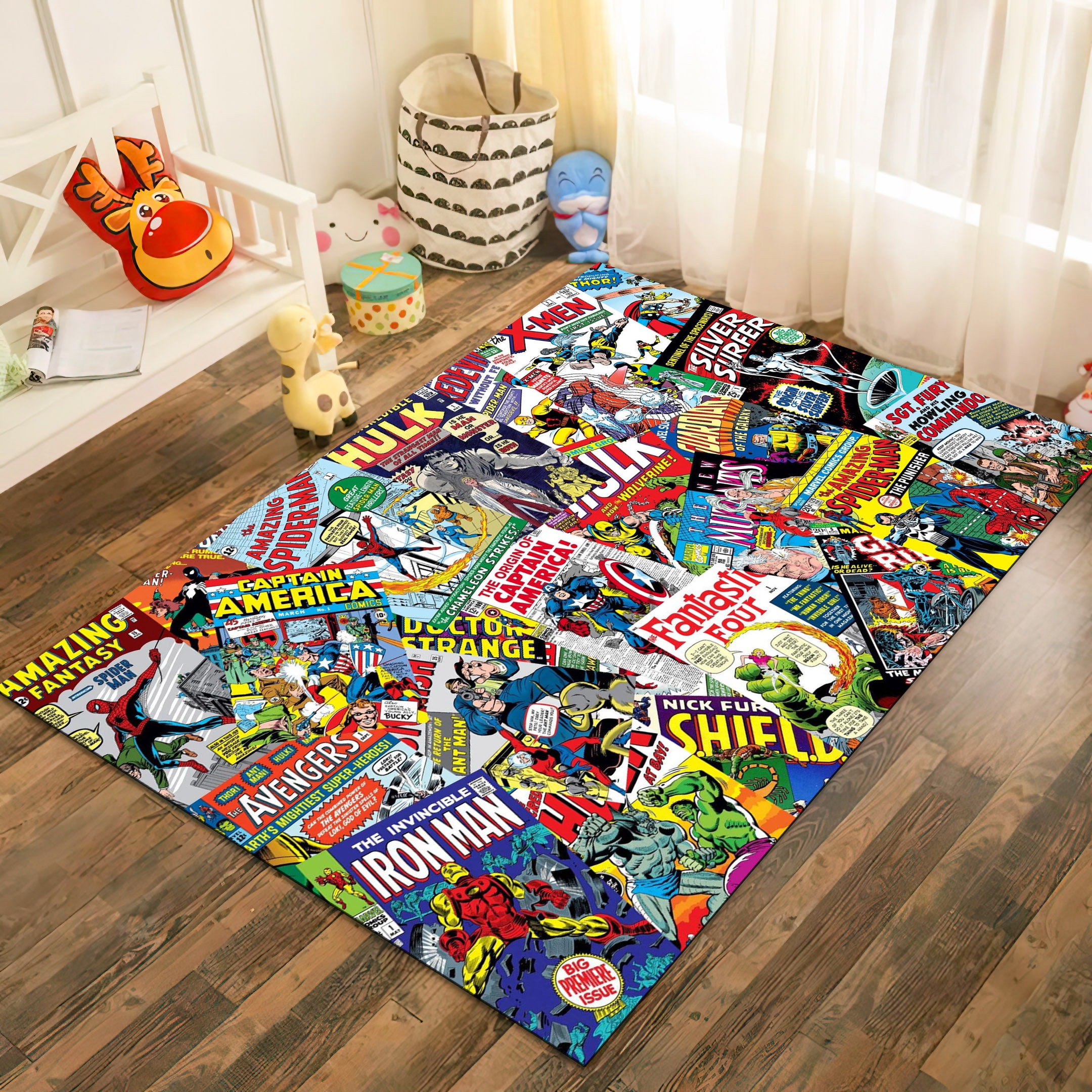 Superhero Pattern Rug For Boys' Bedrooms