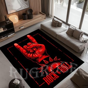 Rock and Roll Sign Rug, Guitar Rug, Rock Music Lovers Rug, Rock N Roll ...