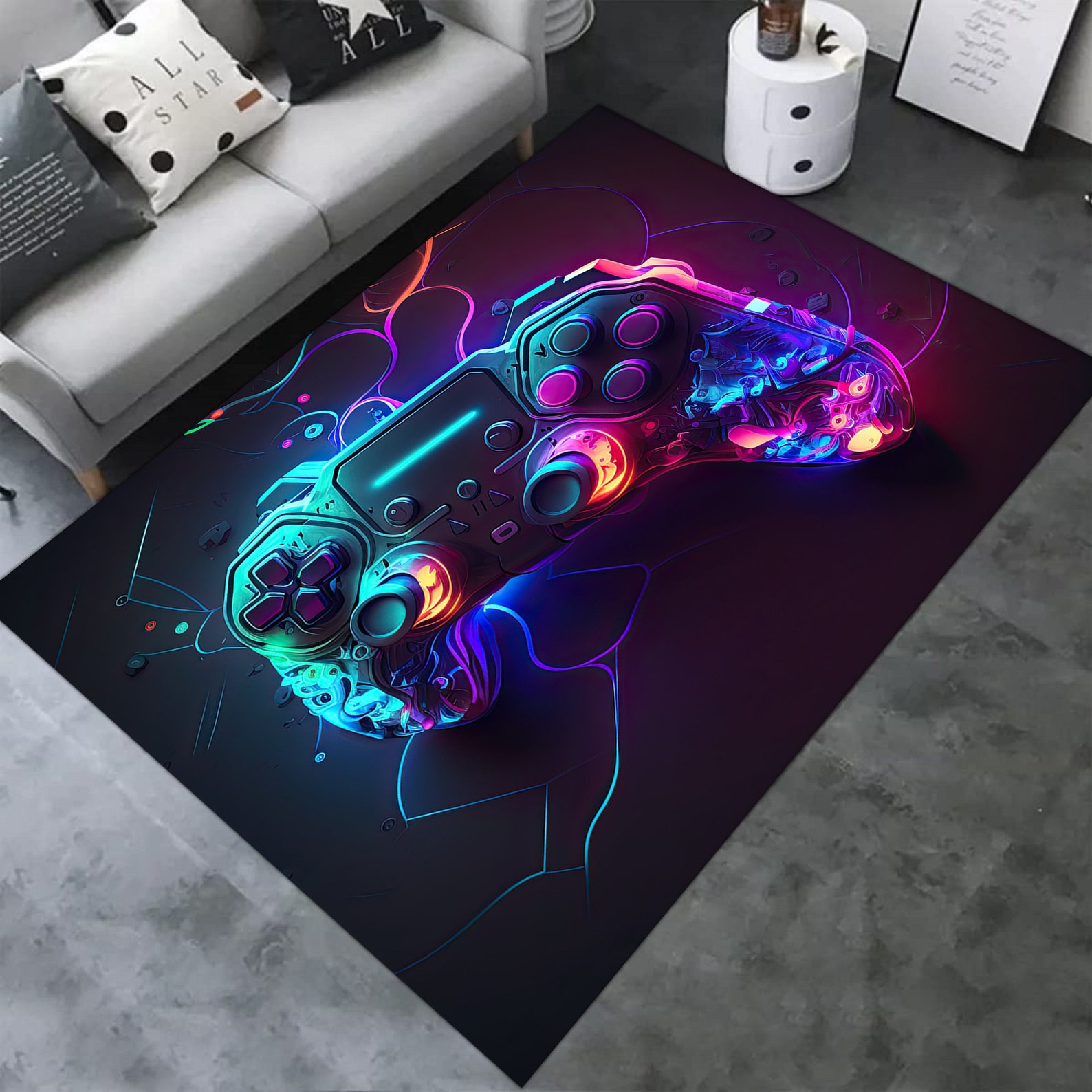 Retro Controller Rug Neon Game Controller Rug, Gamer Room Decor - Etsy