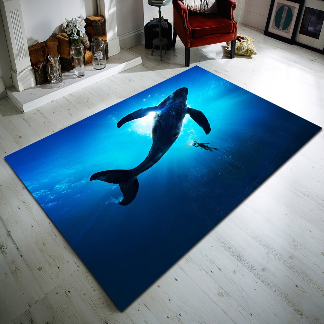 Blue Whale Rug Whale Rug Whale Pattern Rug Ocean Themed Etsy