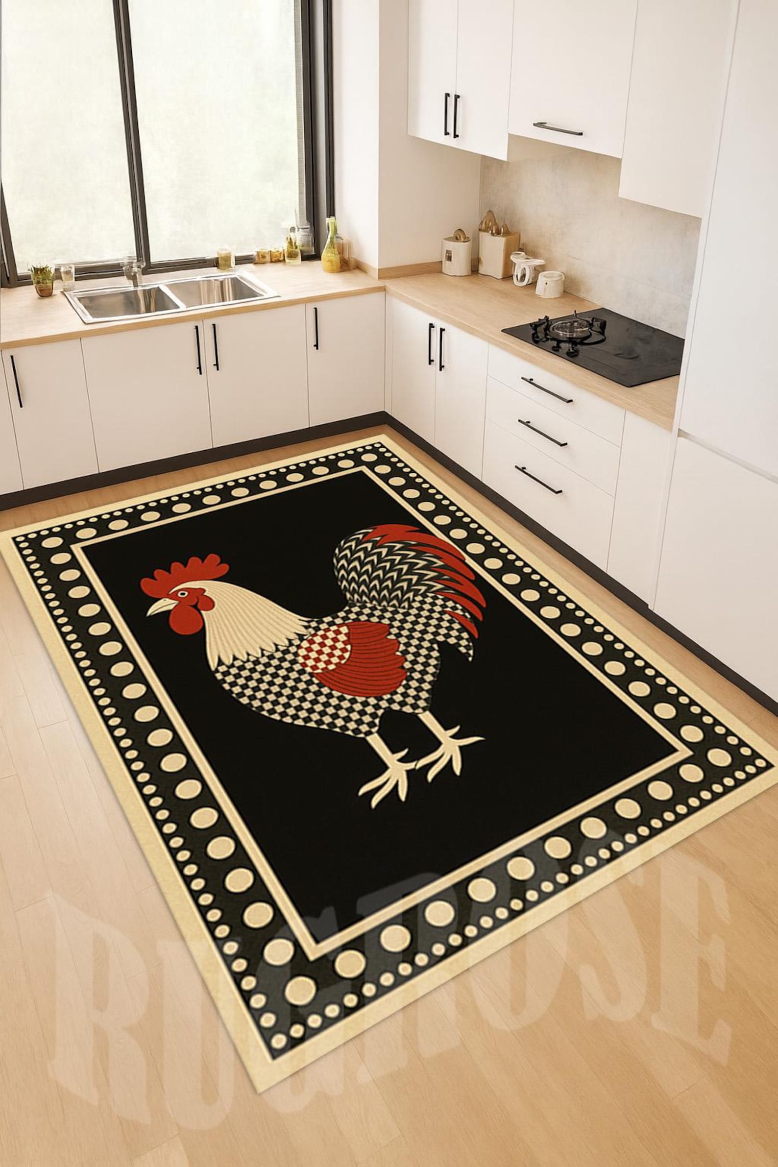 Rooster Kitchen Rug, Non-slip Cotton Base, Farmhouse Decor - Etsy