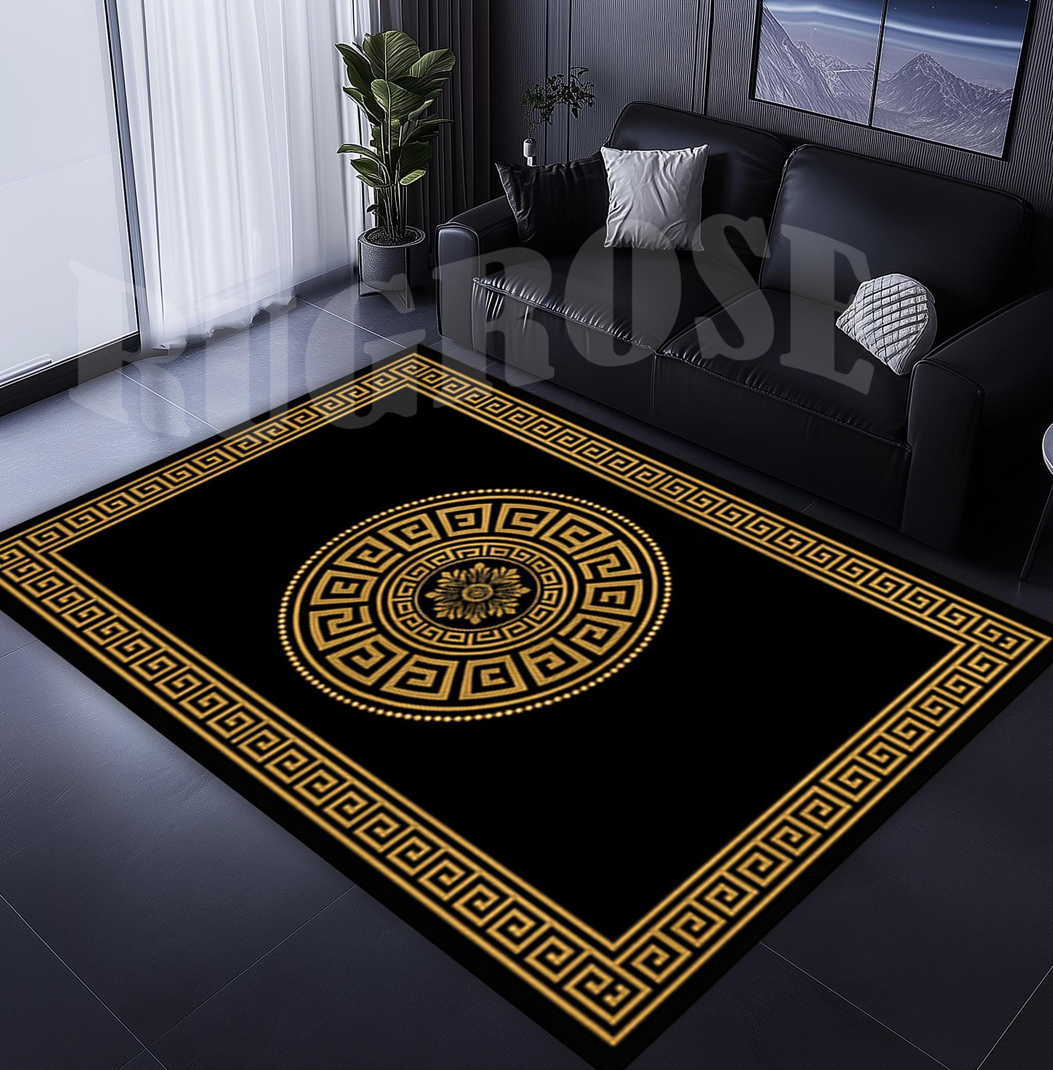 Black and Gold Greek Key Rug, Modern Living Room Decor - Etsy