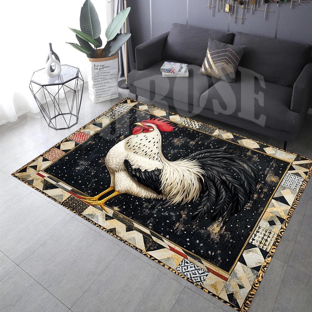 Rooster Kitchen Rug, Modern Farmhouse Decor, Non-slip Cotton Base (15 ...