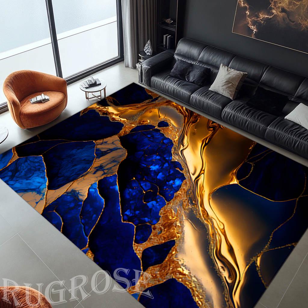 Blue Marble Rug Pattern Blue Gold Marble Rug, Stone Pattern, Non Slip Modern Area Rug - Etsy