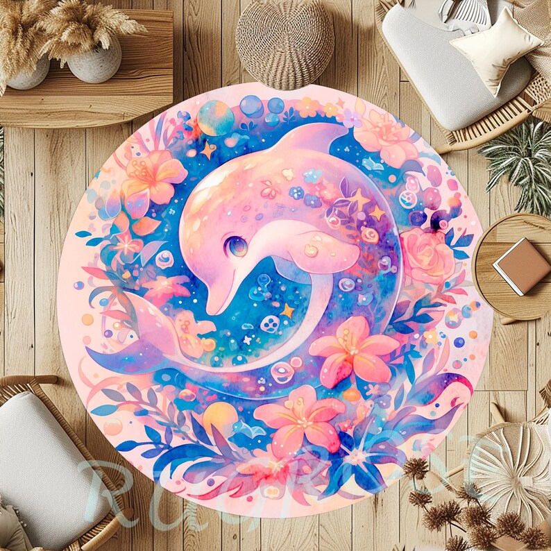 Pink Dolphin Fish Rug, Ocean Nursery, Round Kids Room Rug - Etsy