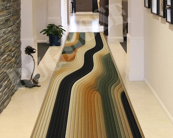 Abstract Mid Century Modern Runner Rug, Non-Slip Hallway Carpet