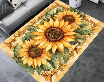 ひまわり柄ラグ | 花柄ひまわりホームデコレーション - Etsy 日本