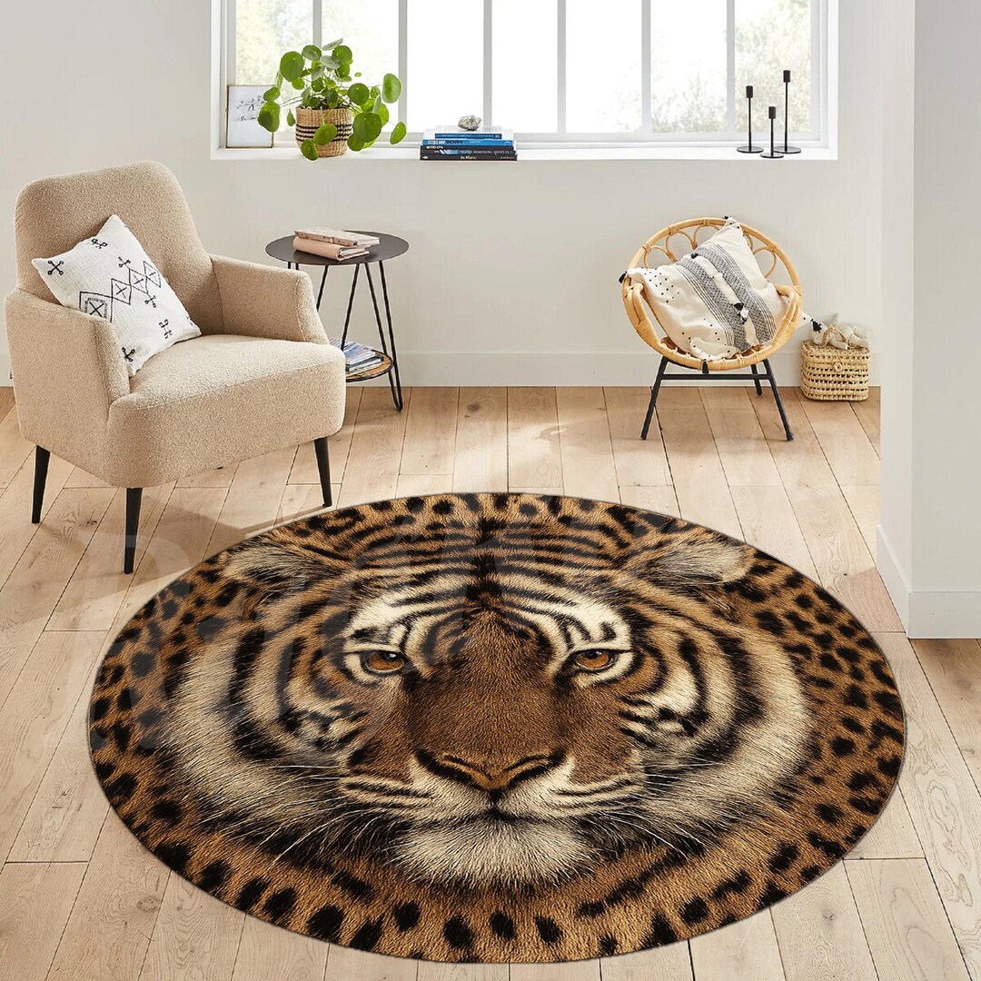 Round Tiger Rug, Traditional Animal Design - Etsy