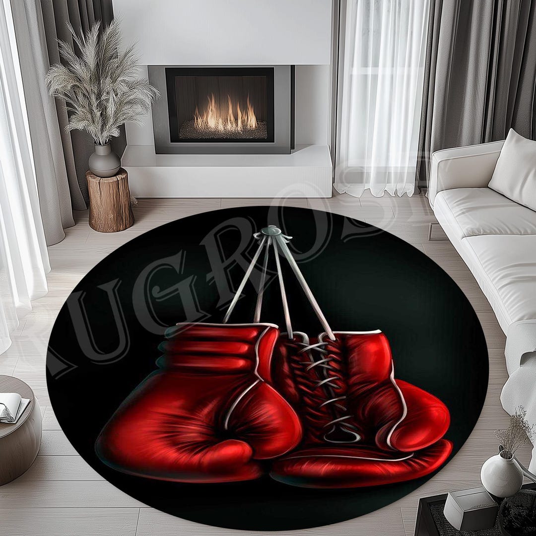 Red Boxing Gloves Round Rug, Sports Decor - Etsy