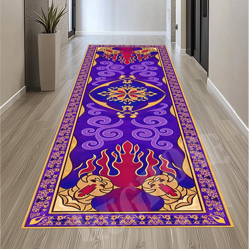 Aladdin Runner Rug, Purple Gold Flame, Mystic Asian Motif Carpet - Etsy