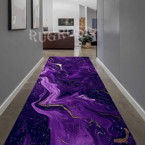 Purple Gold Marble Rug, Non-Slip Cotton Hallway Runner