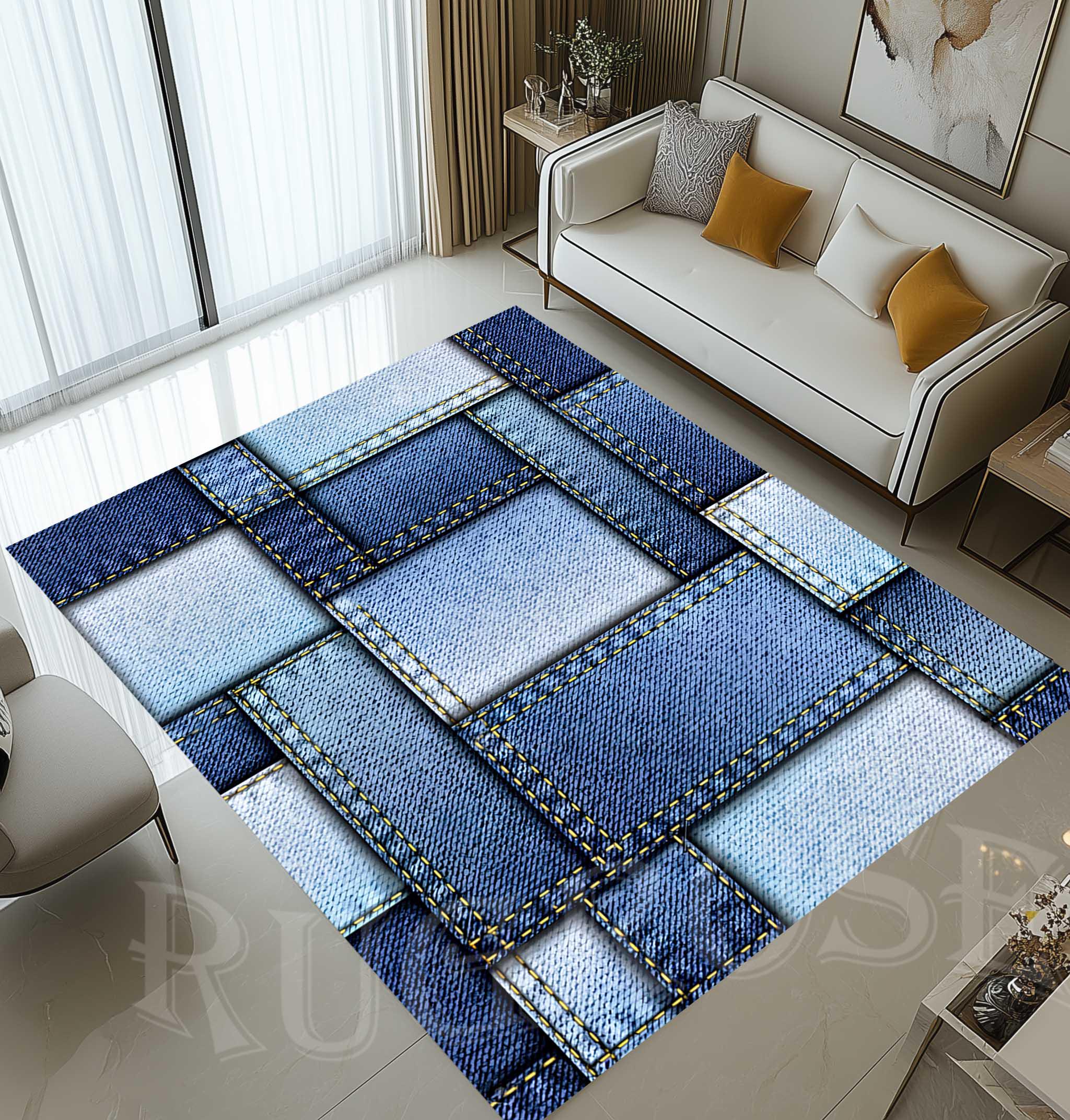 Blue Jean Pattern Area Rug, Modern Patchwork Design - Etsy