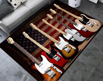 Guitar Rug, American Flag, Music Room Decor
