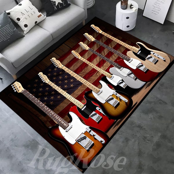 Guitarra, alfombra de guitarra, alfombra de guitarra rock, alfombra de música, alfombra de sala de música, alfombra de guitarra retro, alfombra de decoración musical, alfombra de guitarra de regalo, alfombra personalizada, alfombra de bandera