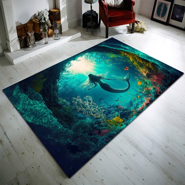 Mermaid Rug, Mermaid Pattern Rug, Mermaid Area Rug, Nautical Decor, Home Decor Rug, Mermaid, Underwater World, Decorative Rug, Fantasy Rug