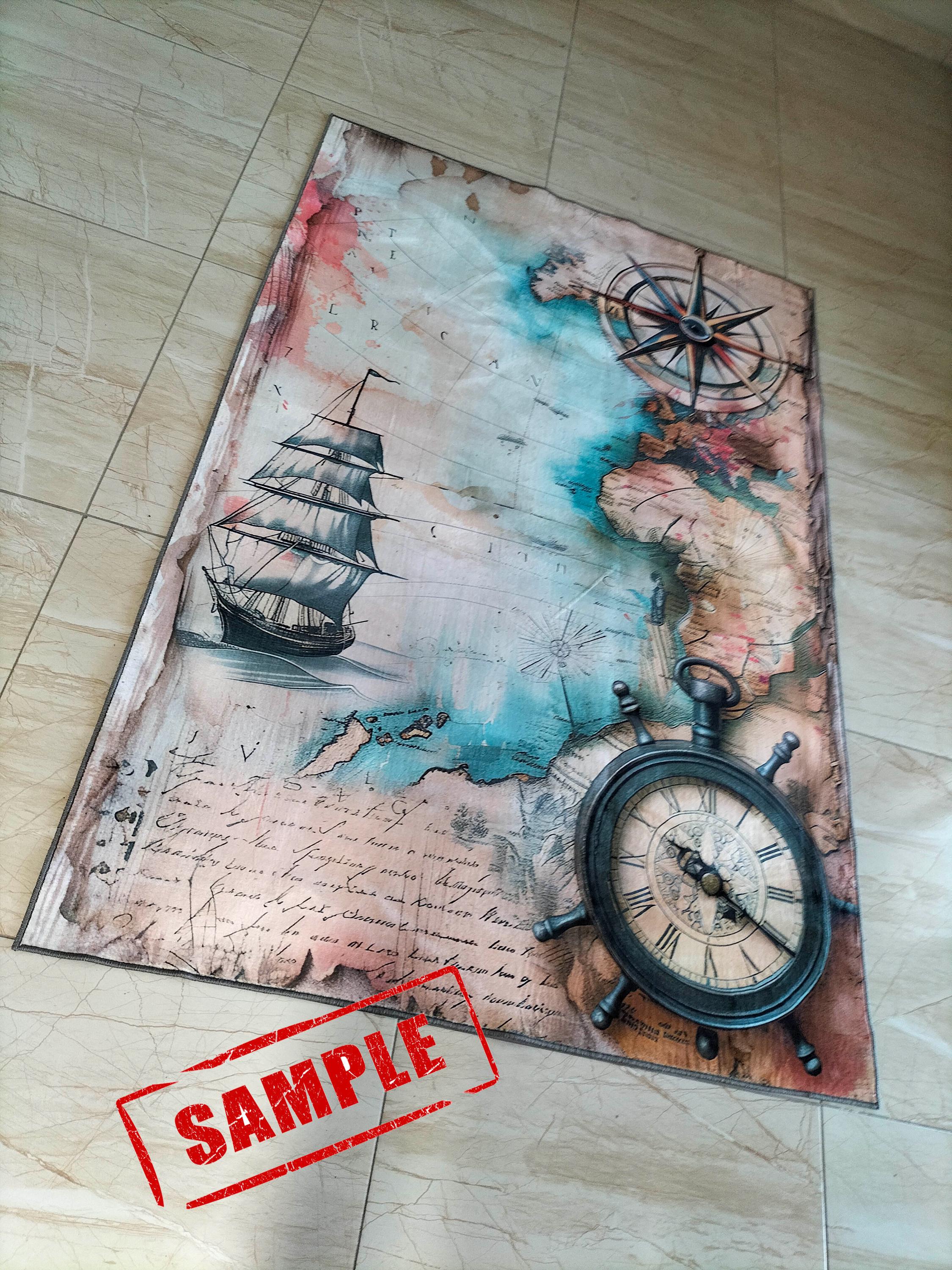Nautical Chart Area Rug, Compass, Ship Design - Etsy