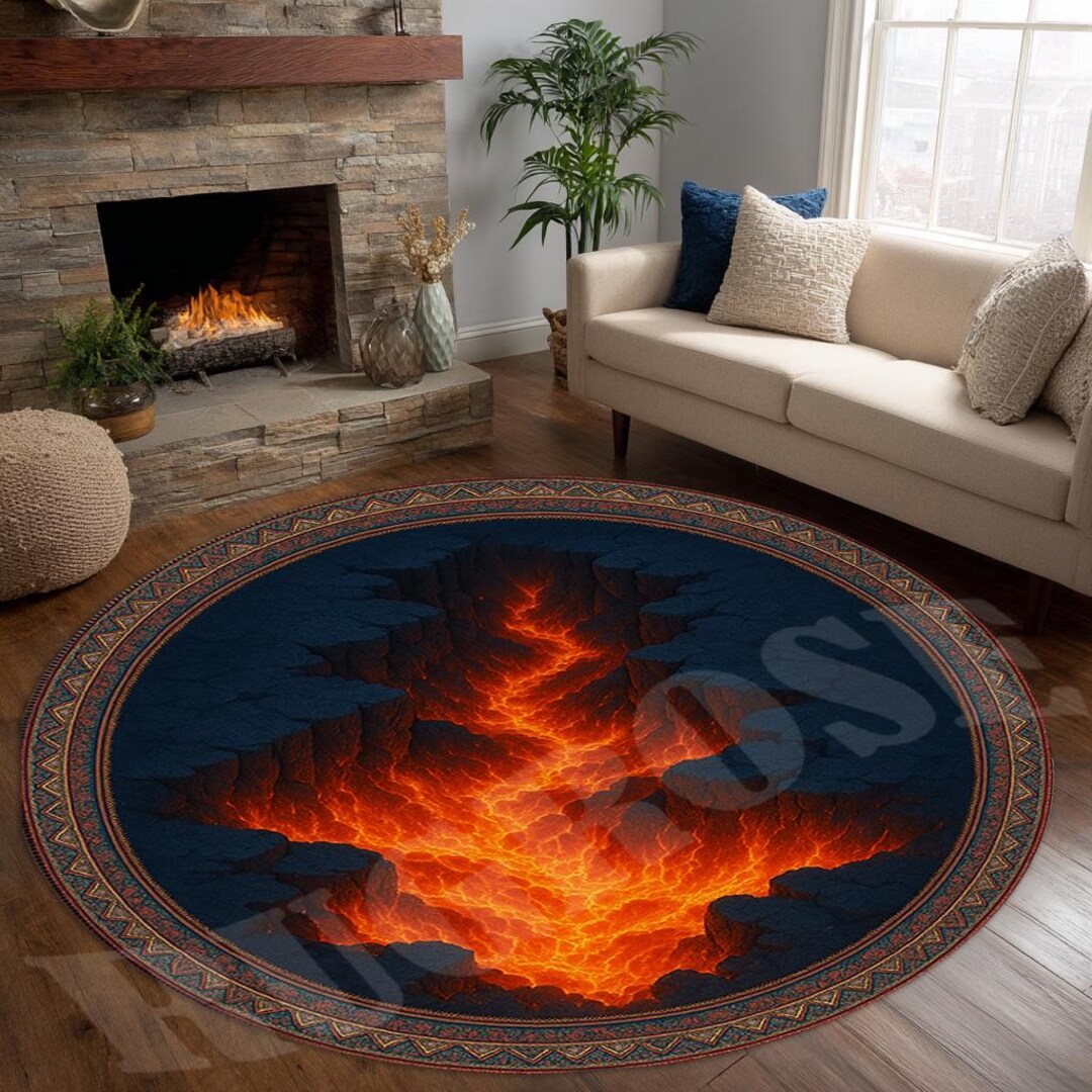 Balcanic Rug 3D Volcanic Lava Round Rug: Fiery Crater Illusion Carpet - Etsy