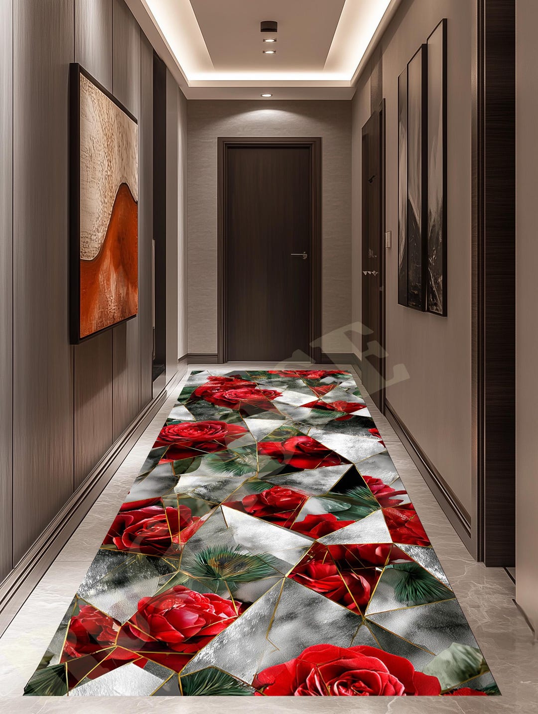 Red Roses Runner Rug, Modern Floral Hallway Rug - Etsy