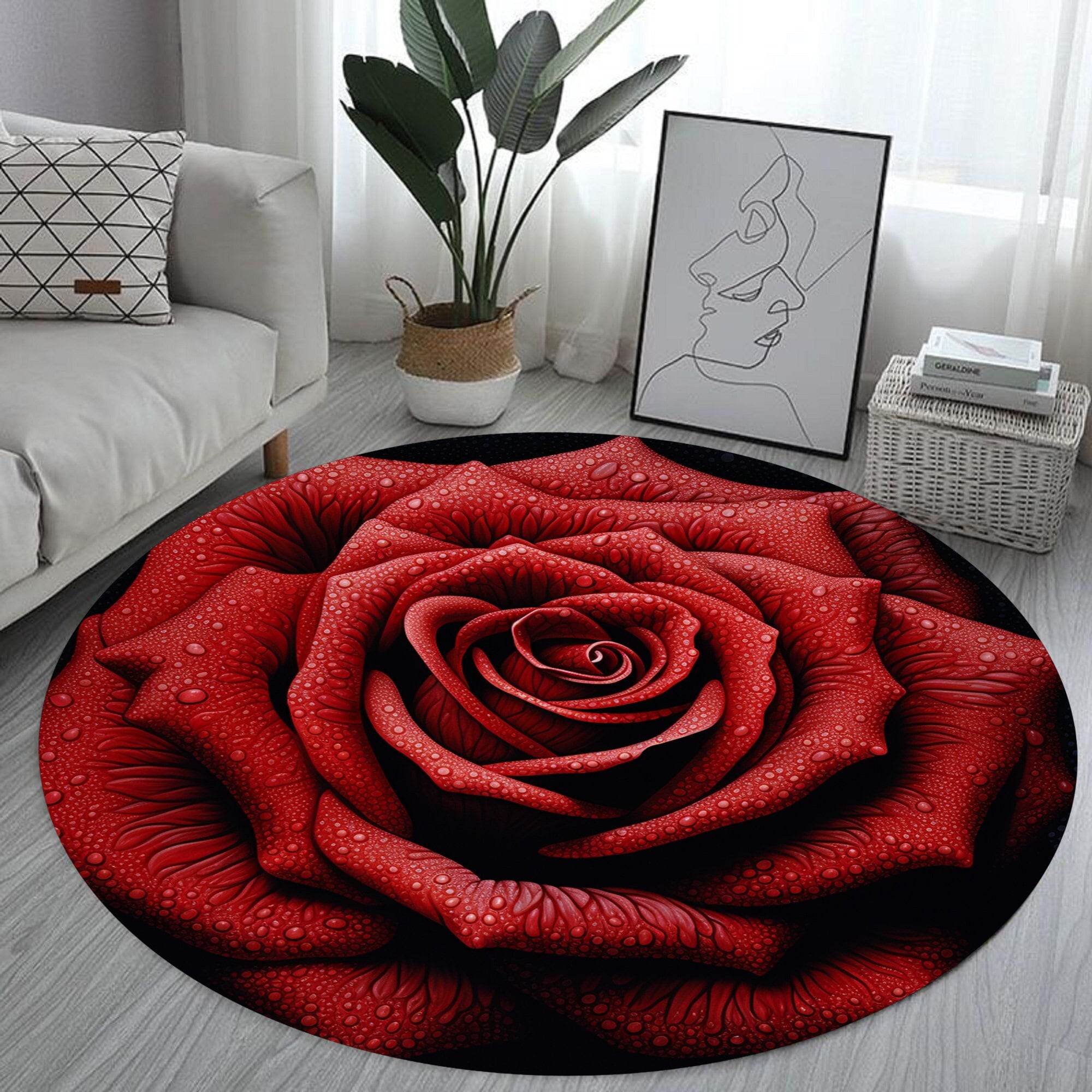Rote Rose Runder Teppich, Moderne Kunst