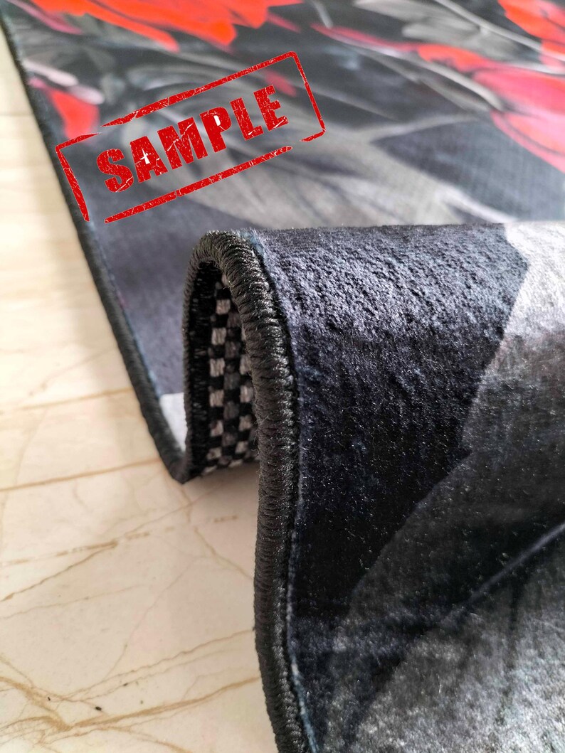 Red Rose Floral Rug, Black Accent, Modern Home Decor - Etsy