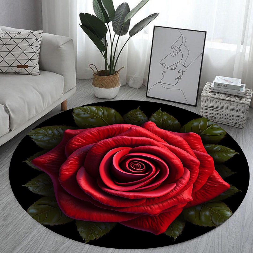 Red Rose, Red Rose Rug, Red Rose Round Rug, Flower Rug, Decorative Area
