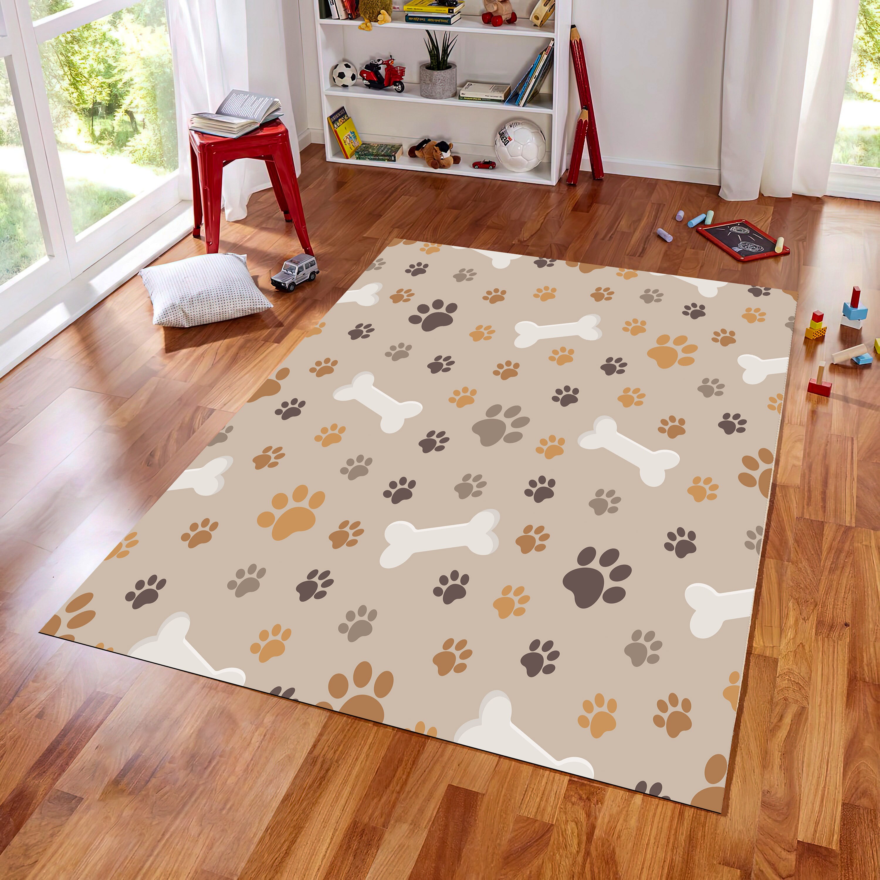 Round Area Rugs 4 Ft Animal Cat Dog Paw Puppy Footprint Floor Mat Carpet  Non-Slip Machine Washable Kids Play Living Room Hall Bedroom