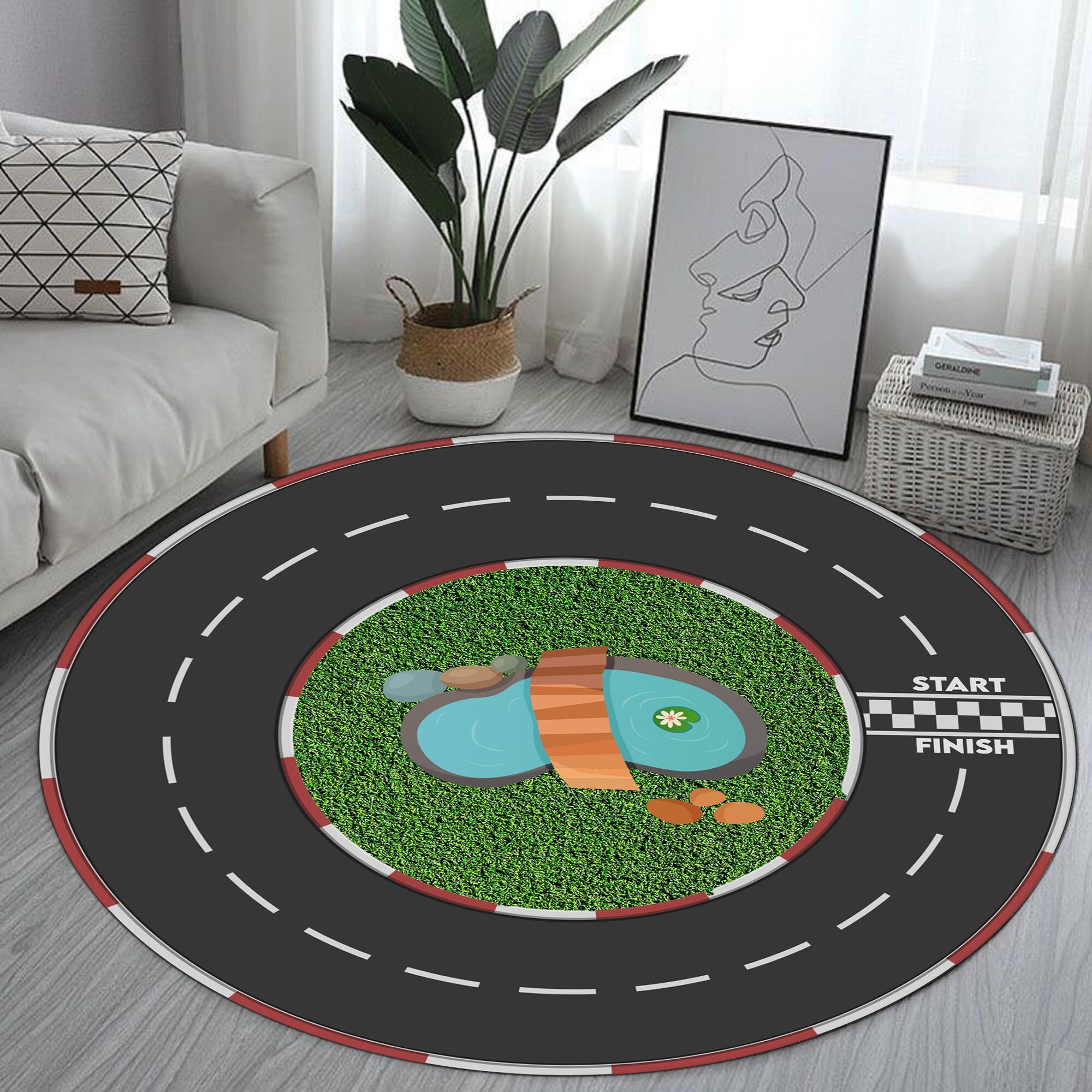 Race Track Race Track Rug Start Line Finish Line Round