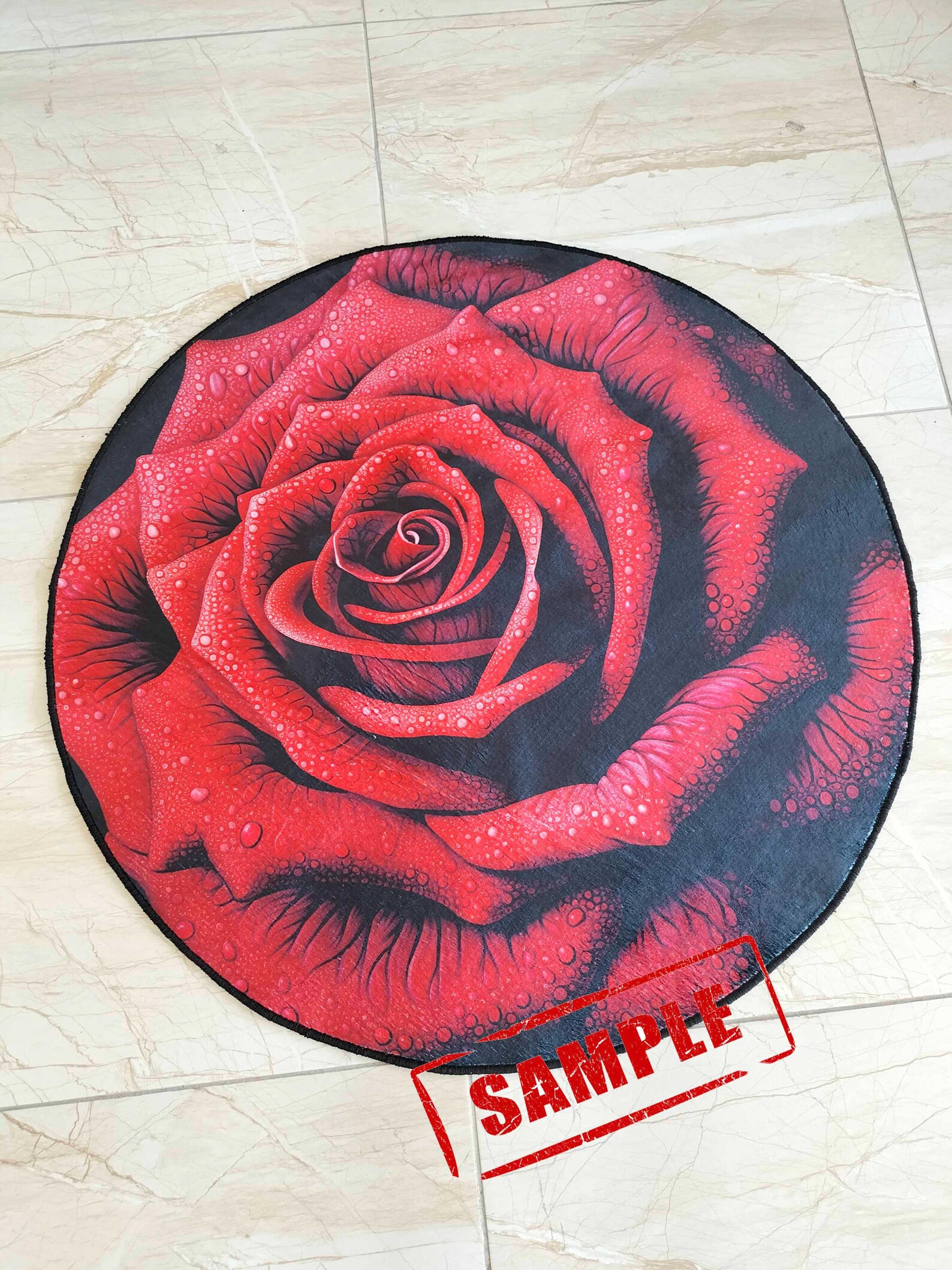 Red Rose Round Rug, Modern Art Floral Carpet - Etsy